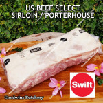 Beef Sirloin America US SELECT (Striploin / New York Strip / Has Luar) frozen steak cuts 1, 2, 2.5 & 5 cm (price/kg) brand USDA SWIFT